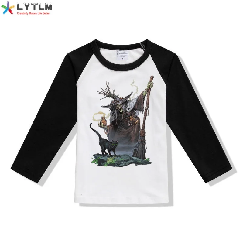 LYTLM костюмы ведьмы на Хэллоуин для девочек Модальные Детские футболки с длинными рукавами детская одежда топы для мальчиков, roupa infantil Menina, 8T - Цвет: CX Raglan Black