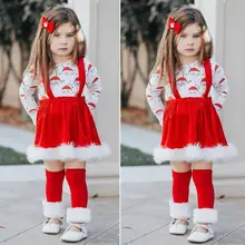 AU/Рождественская От 6 месяцев до 4 лет для маленьких девочек, одежда с Санта Клаусом, топ, юбка на бретелях, платье, наряд