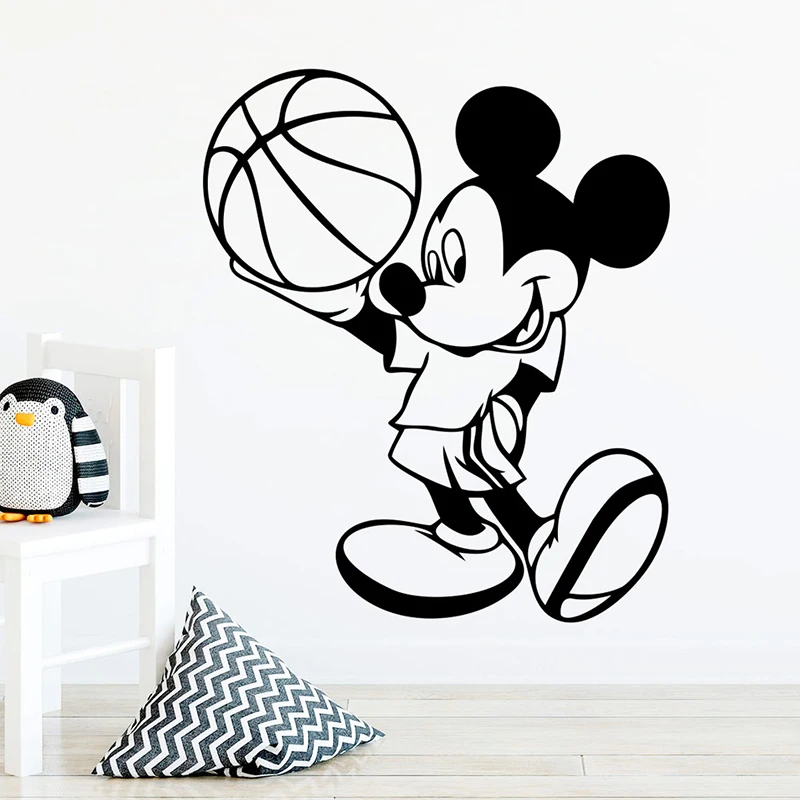 Basketball Sports Disney Mickey Wall Stickers Cartoon Vinyl Wall Decals Baby Room Decor Mickey Player Murals Art Decoration