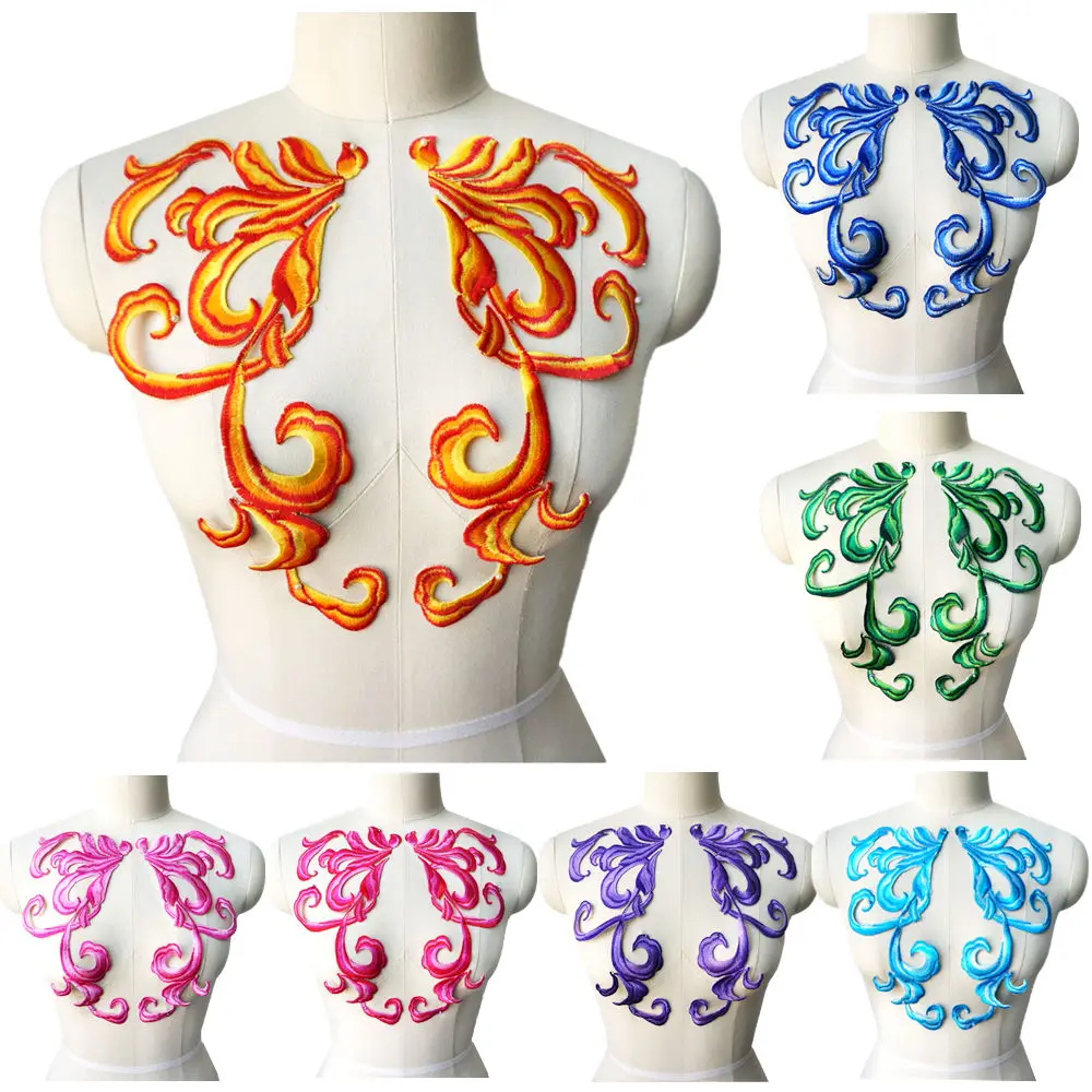 2PCS Blue Pink Orange Baroque Fabric Appliques Sew Iron On Patches Embroidered Collar For Wedding Gown Dress Decoration DIY | Дом и сад
