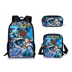 HaoYun Beyblade Burst набор из 3 предметов, школьный рюкзак, сумка на плечо, сумка-карандаш, набор, мультяшный принт, школьная сумка для детей