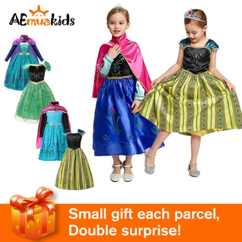 

Anna Elsa Princess Dresses Girls Costumes Clothing Party Carnival Cosplay Lace Halloween Robe Kids Vestidos Dress Up Ball Gown