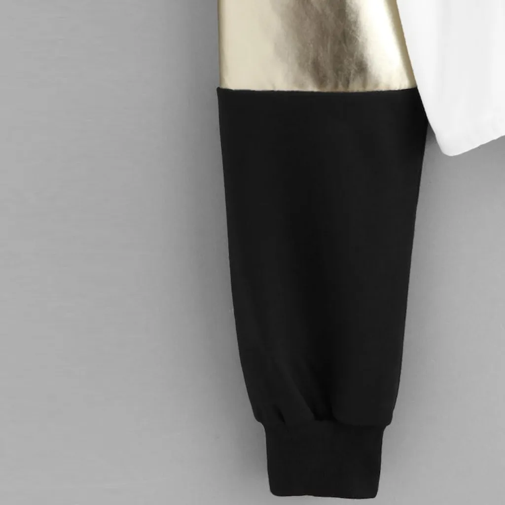 JAYCOSIN Fashion Women Casual O-Neck Sweatshirt Long Sleeve Bandage Patchwork Pocket Unique Elegant Comfortable Soft Chic Blouse