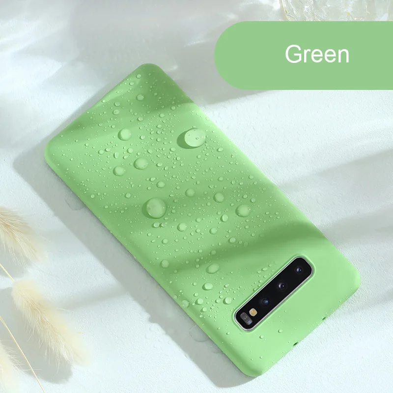 Зеленый Роскошный жидкий силиконовый чехол для samsung Galaxy S7 Edge S8 S9 S10 Plus E Note 8 9 10 Pro, мягкая Противоударная задняя крышка для мобильного телефона - Цвет: Зеленый