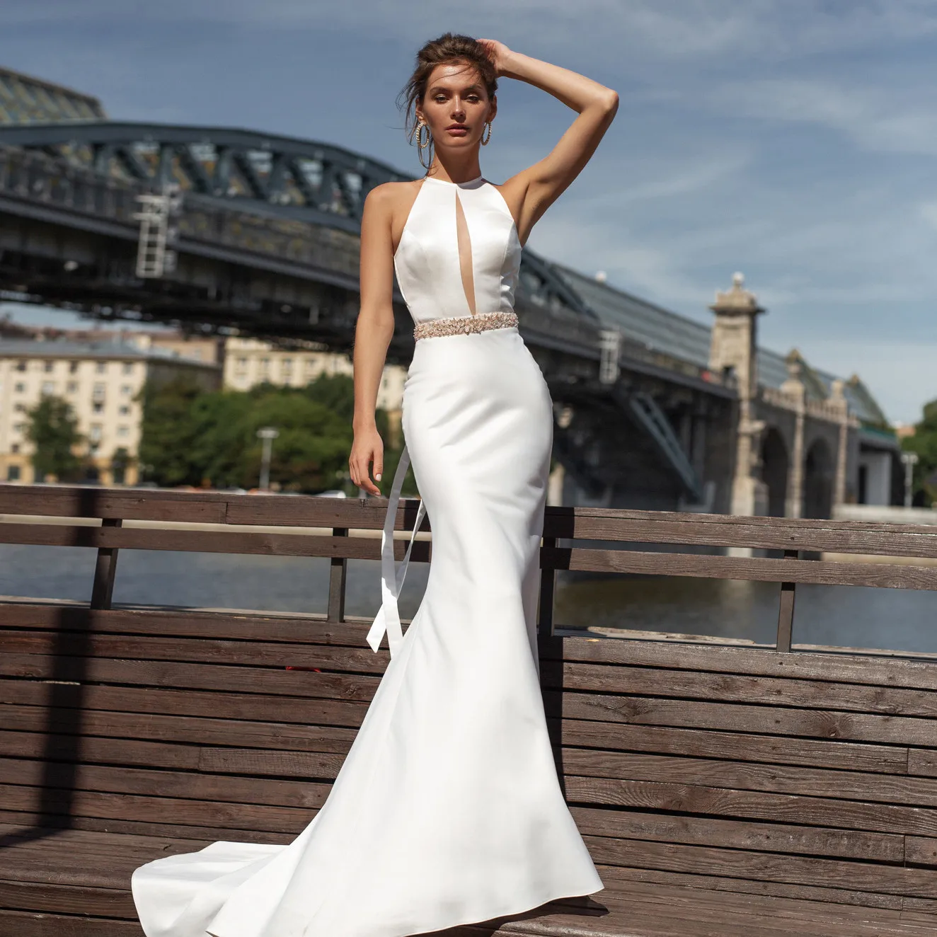 Свадебное платье русалки с поясом Vestido de noiva винтажные атласные свадебные платья с глубоким вырезом на спине на заказ длиной до пола
