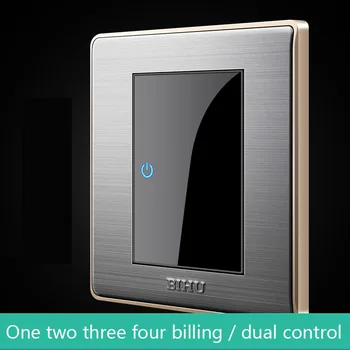 

Stainless steel with LED one open / two open / three open / four open single control dual control switch panel 86 type household