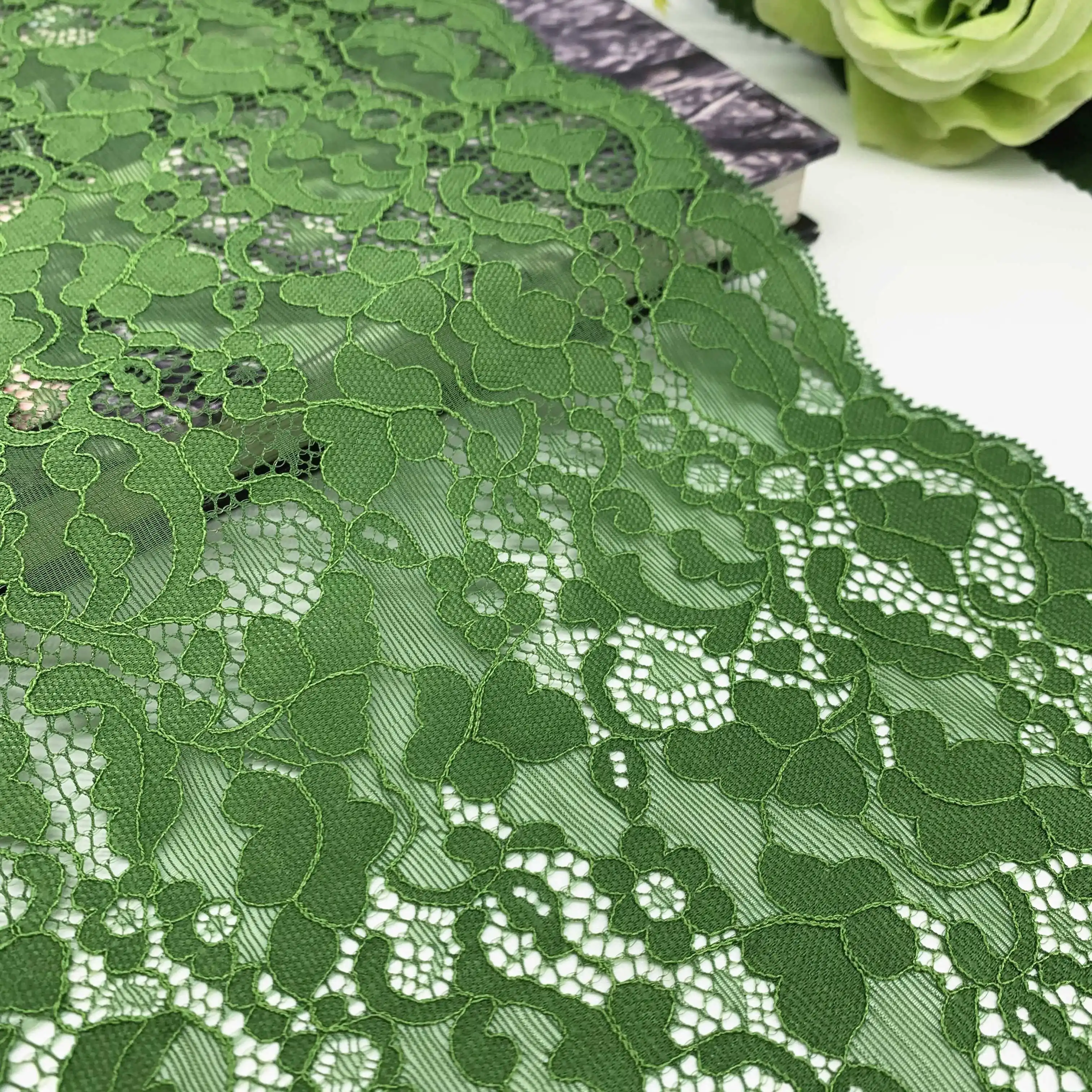 3y/Lot Width 19cm Green Black Elastic Stretch Lace Trim 2