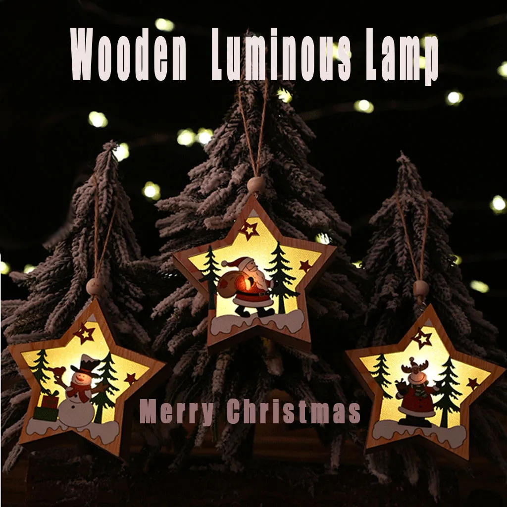 Creative Led Light Christmas Tree Hanging Pendant Star Shaped Wooden Ornament Xmas Party New Year Decoration 2020 | Дом и сад