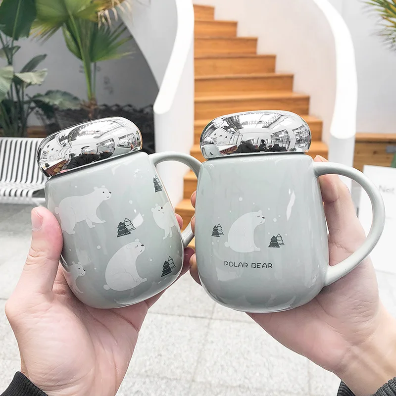 Polar Bear Mirror Mug Cartoon Creative Cool Trend Insulated Ceramic Cup Simple Cute Coffee Glass | Дом и сад