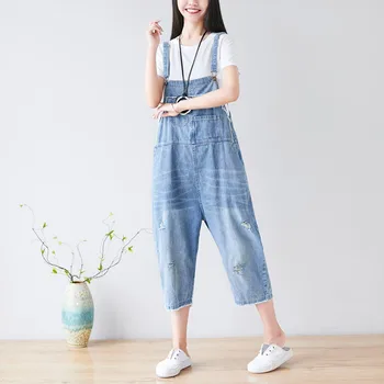 

Lady Retro Casual Loose Jumpsuit Women Summer 2020 Personality Distressed Rompers Womens Ripped Denim Jumpsuit