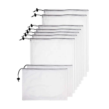 

Reusable Mesh Produce Bags Double-Stitched Eco Bags Snack Bags Washable Mesh Storage Bag For Fruit Vegetables With Tare Weight T