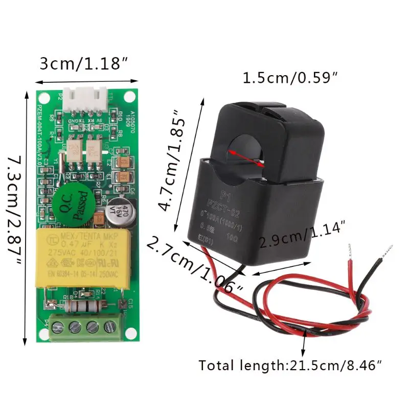 

PZEM-004T Current Voltage Multimeter Module 80-260V 100A +Split-Core Transformer