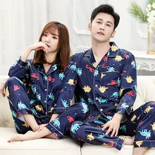 Pyjama imprimé assorti à manches longues pour couple, vêtements de nuit en soie pour femmes, hauts et pantalons pour hommes, nouvelle collection 