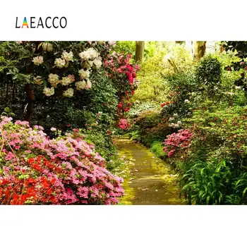 

Laeacco Flowers Garden Pathway Scenic Photography Backgrounds Customized Digital Photographic Backdrops For Photo Studio
