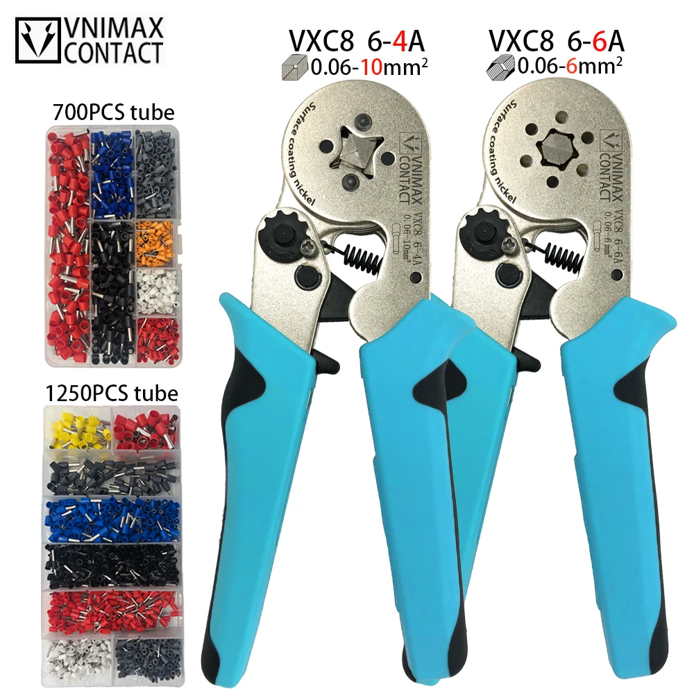 

Crimping Pliers Sets VXC8 6-4 6-6 Hand Tool For 0.06-10mm2 28-7awg Tubular Terminal High Precision Electrical Pliers Clamp Box