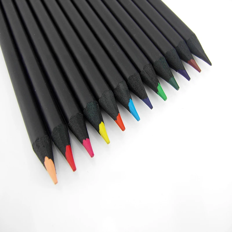 

12 Pcs/Set High Quality Pencil Packaging 12 Different Colours Colored Pencils Kawaii School Black Wooden Pencils