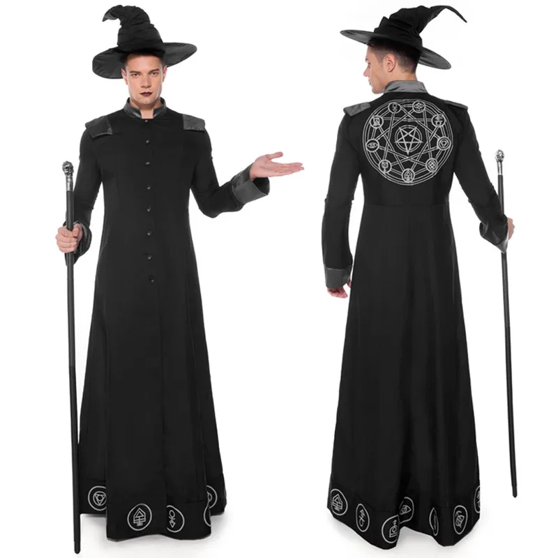 Костюмы на Хэллоуин готический, колдун костюм, Европейский, религиозный Для мужчин костюм священника модный костюм для косплея ropa Хэллоуин J6