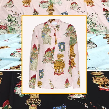 

100x145cm Vintage Vase Print Charmeuse Imitate Silk Satin Fabric for Woman Blouse Summer Dress Pajama Shirt and Pants Sewing DIY