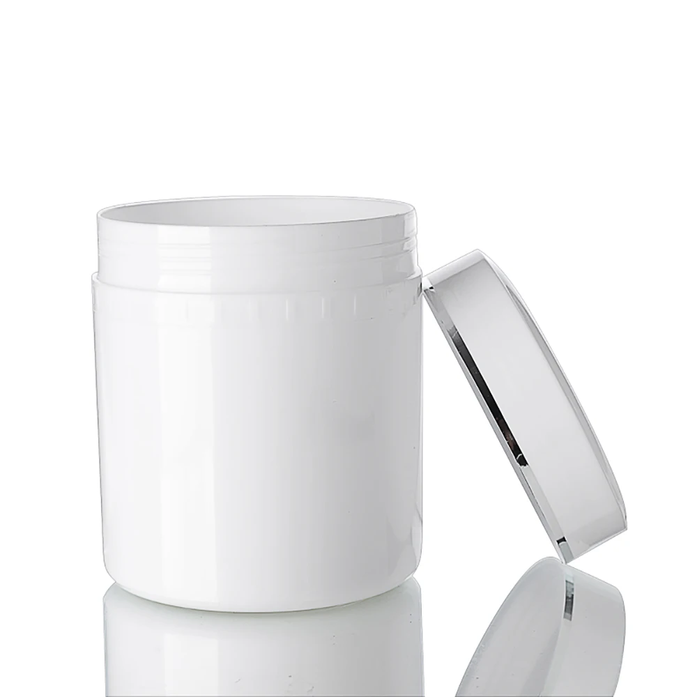 10pcs Empty 800ml White Hair Cream Jar with Silver Line and White Cap