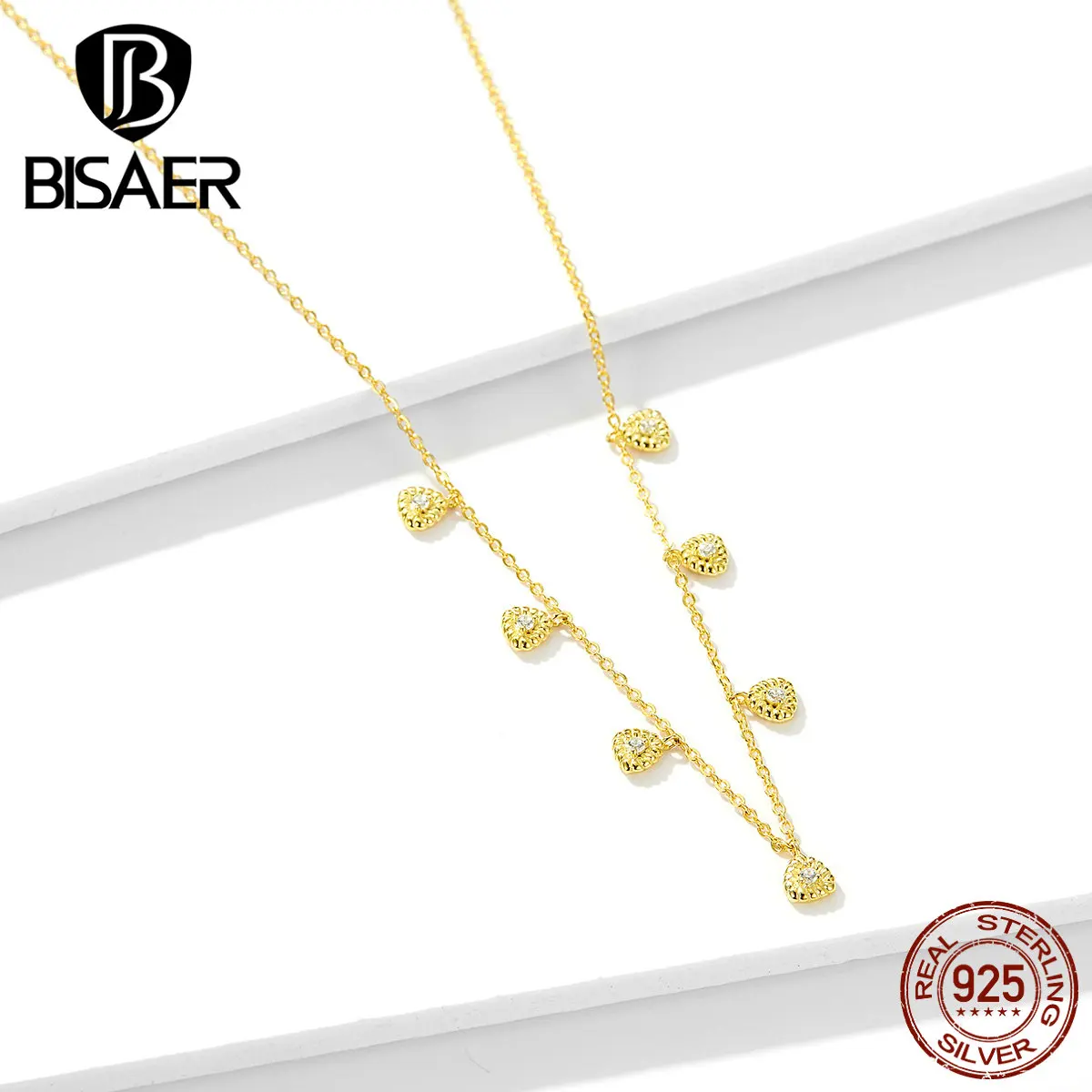 Плетение ожерелья BISAER 925 пробы Серебряный геометрический кулон с волной цепи ожерелья для женщин ювелирные изделия из стерлингового серебра EFN136