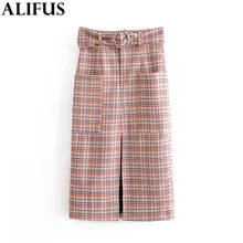 Модная женская клетчатая юбка, весна-осень, винтажные прямые юбки с высокой талией, длинные шикарные трапециевидные женские юбки