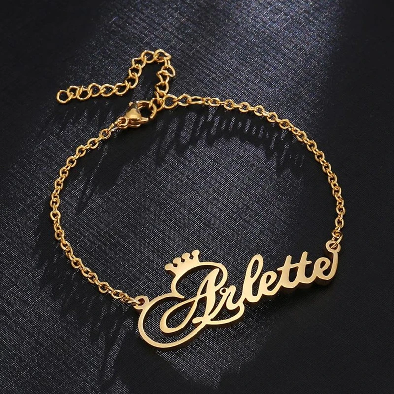 

BFF Jewelry Personalized Name Bracelet For Women Custom Letters Initials Crown Name Charm Bracelets Bangles Kids Friendship Gift