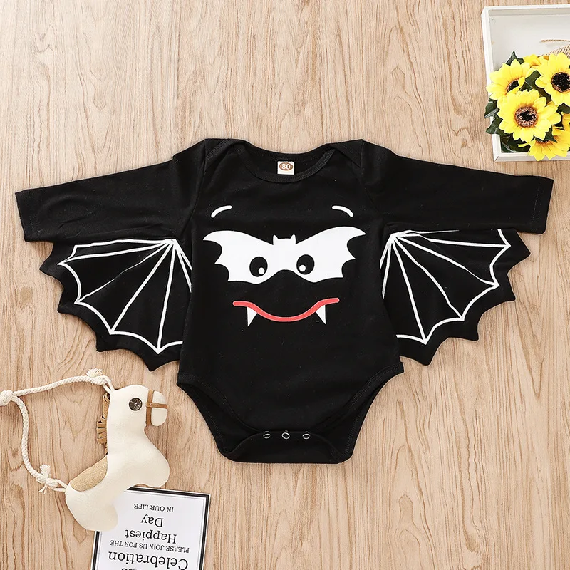 Halloween Outfits for Babies Newborn Onesie Cartoon Bat Wings Baby Boy Black Flutter Sleeve Bodysuit Twins | Детская одежда и