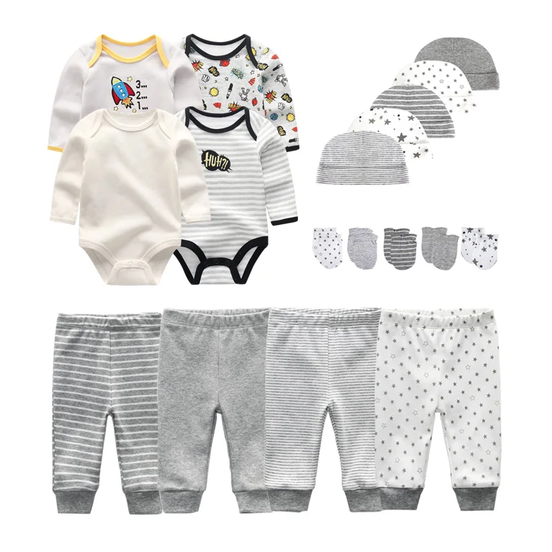 baby clothes penguin set Newborn 16/18Pcs Bodysuits+Pants+Gloves+Hats Sets Cotton Baby Girl Clothes Solid Color Baby Boy Clothes Trousers baby floral clothing set