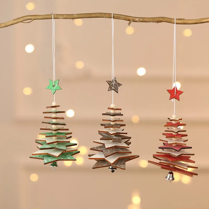 Amosfun 10pcs Christmas Tree Pendants Wooden Cutouts Craft Bird Shaped Decoration Xmas Wood Hanging Ornament Gift Tag for Home Garden 