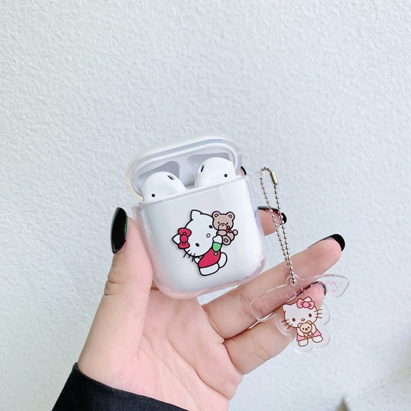 Жесткий пластиковый Чехол для гарнитуры hello kitty для AirPods 1/2, чехол для зарядки наушников с подвеской