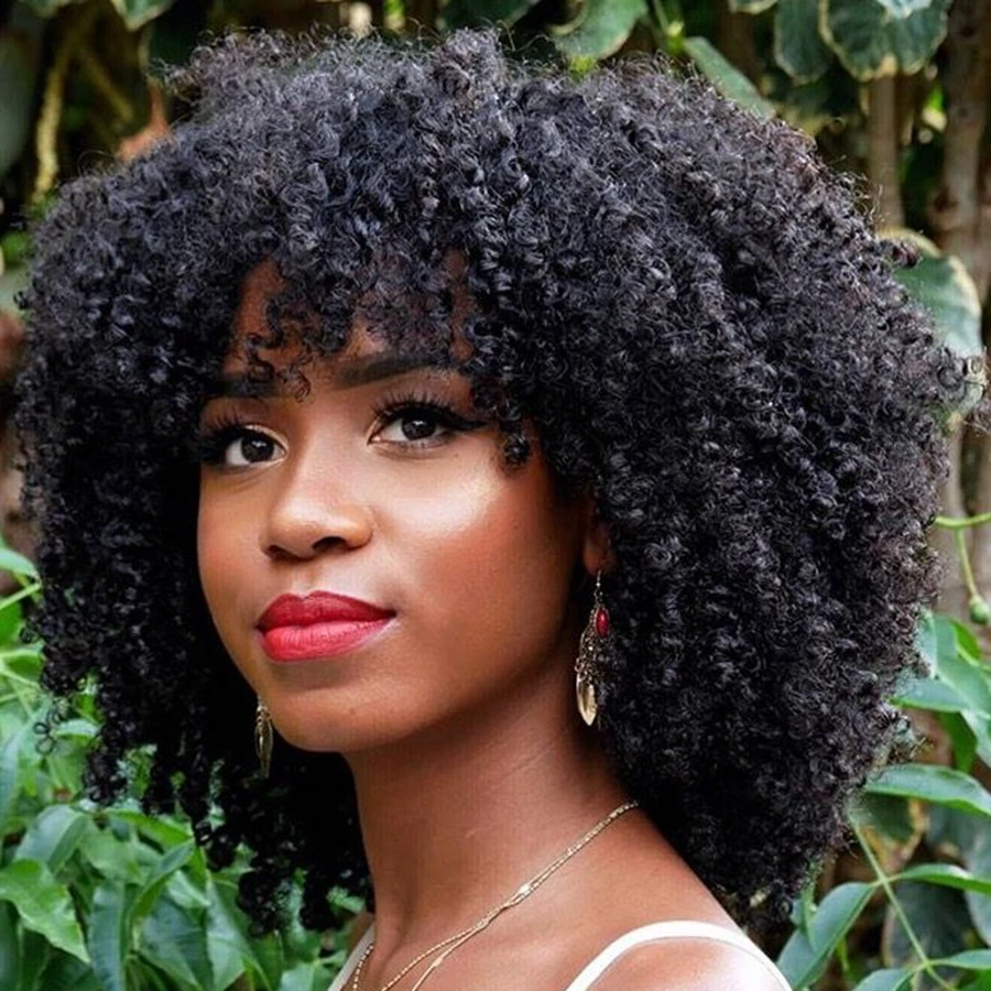Бразильские афро кудрявые человеческие волосы Wigswith челка кружевные передние предварительно выщипанные человеческие волосы парики для афро-американских женщин натуральный цвет