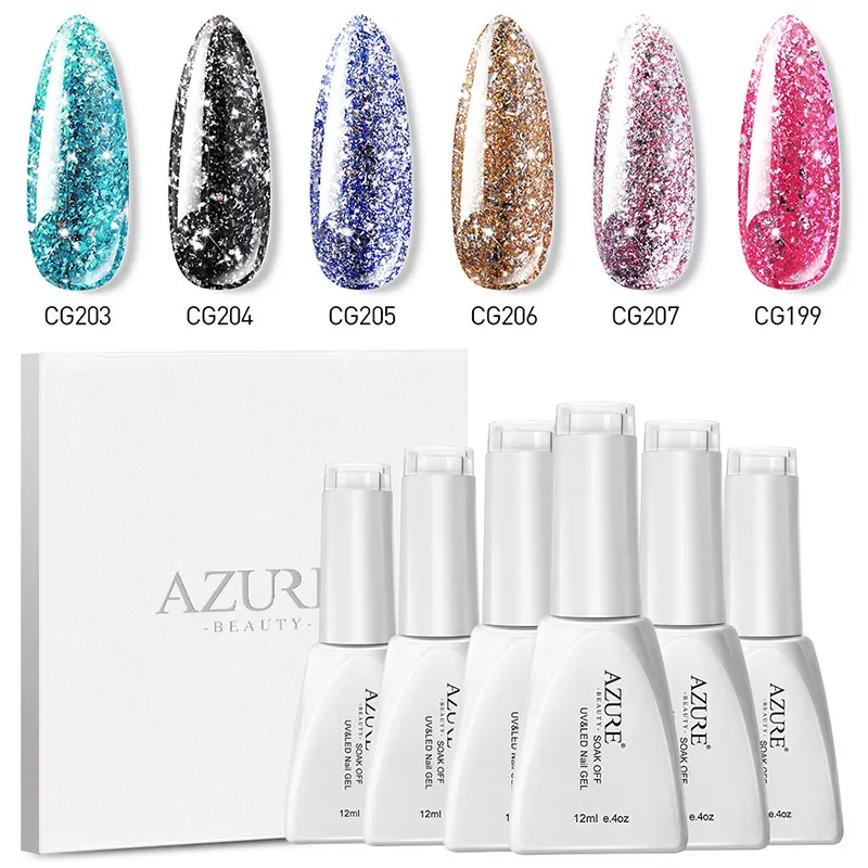 6PCS Azure beauty 6 шт/4 шт Платиновые Блестки УФ-гель для ногтей впитывающийся Блестящий лак для ногтей набор гель-лака с алмазным блеском - Цвет: 6PCS