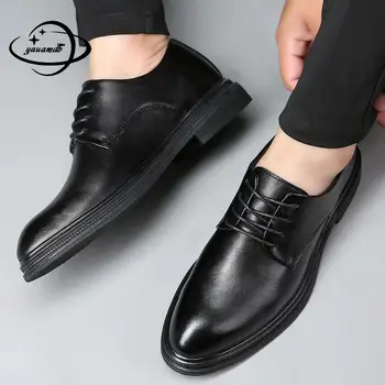 

Size 38-44 Mens Dress Shoes Spring Autumn Lace-up Pointed Toe Solid Color Business Wedding Male Leather Office Shoes C62