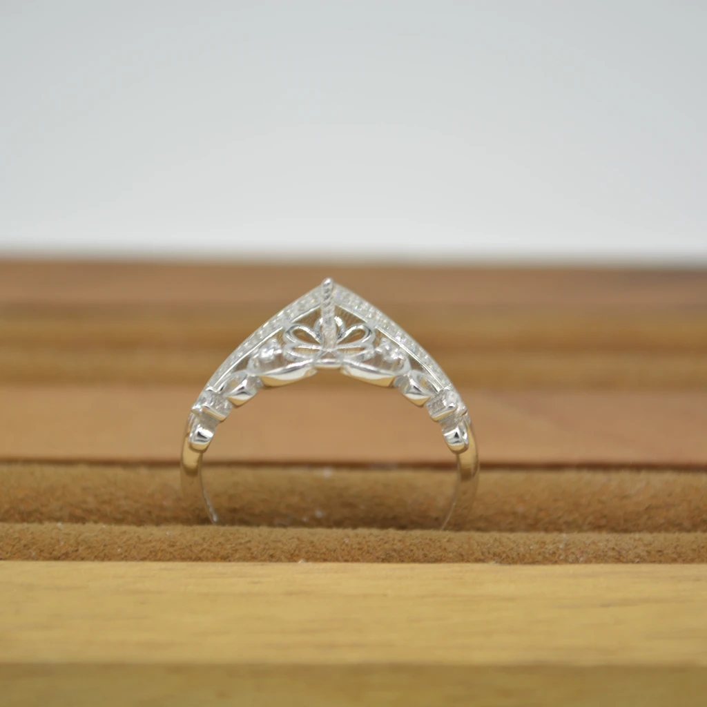 Simple micro Inlay Ring mountings fashionable pearl ring fittings girl S925 sterling silver jewelry accessories wholesale