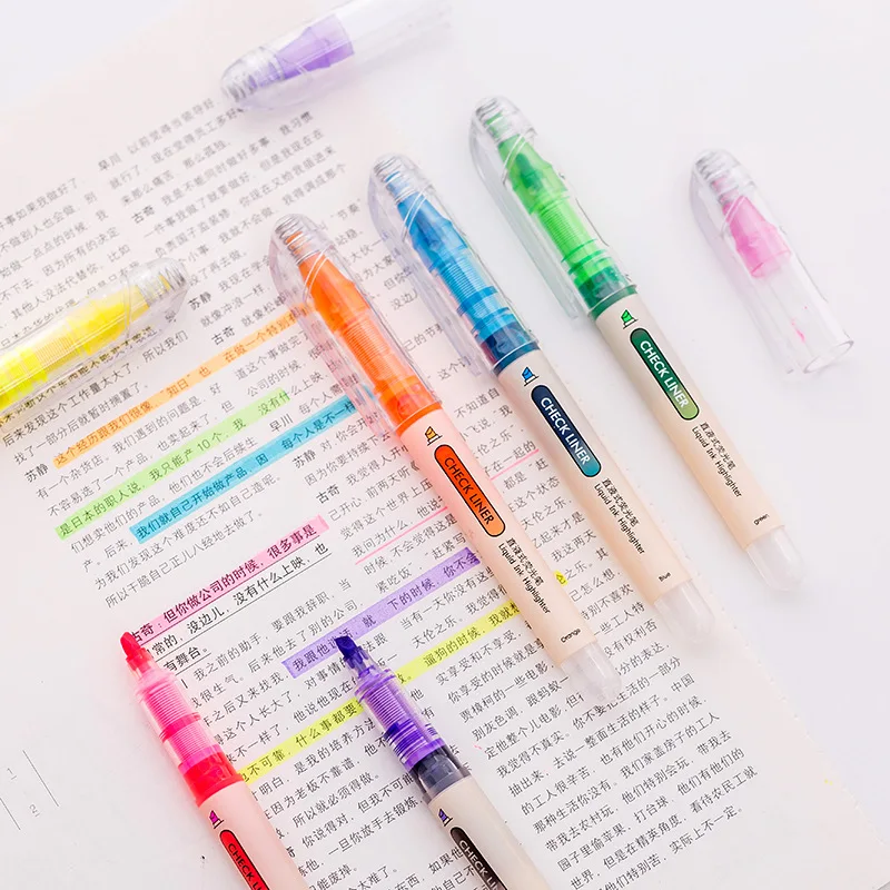 Highlighter Marker Highlighter Pen Straight Liquid Highlighter 6 Colors Choose