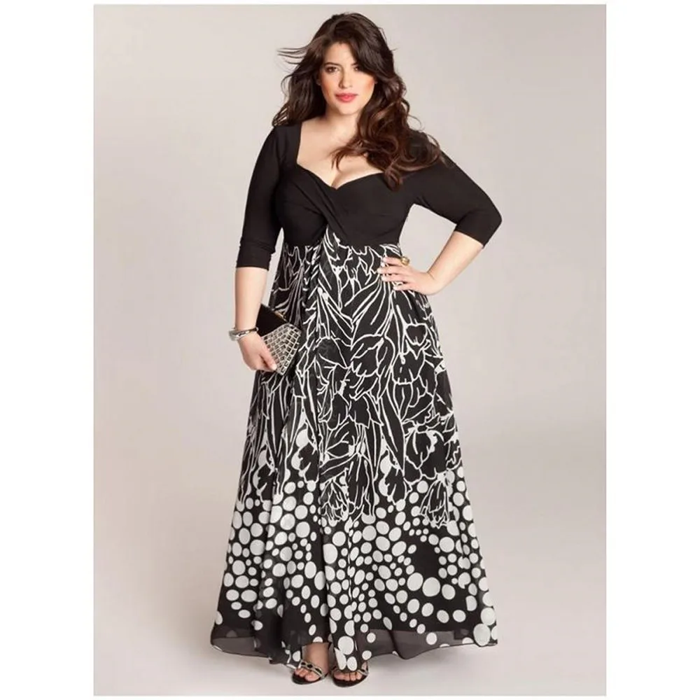 

Chiffon Dress For Women Fashion V Neck Oversized Dress Undefined Printed Three Quarter A Line Maxi Dress
