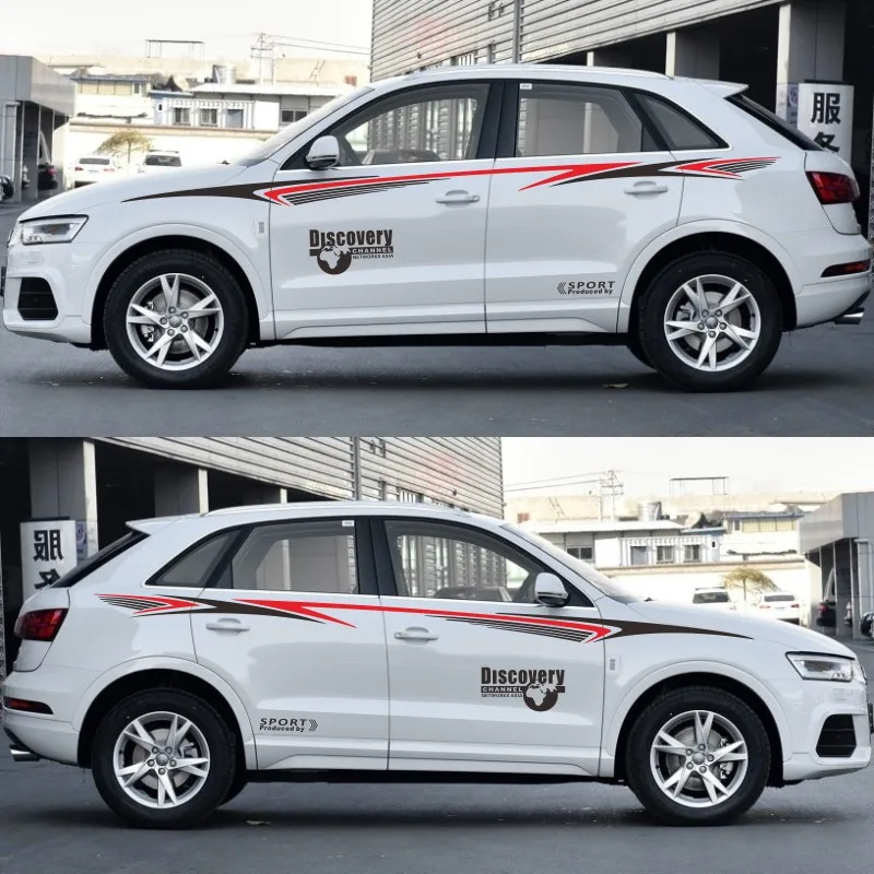 Автомобильный Стайлинг, Спортивная Автомобильная наклейка для Audi A1 A3, Дискавери, Спортивная наклейка, боковая дверь, хвост, Декоративная Виниловая наклейка - Название цвета: Style-A Red