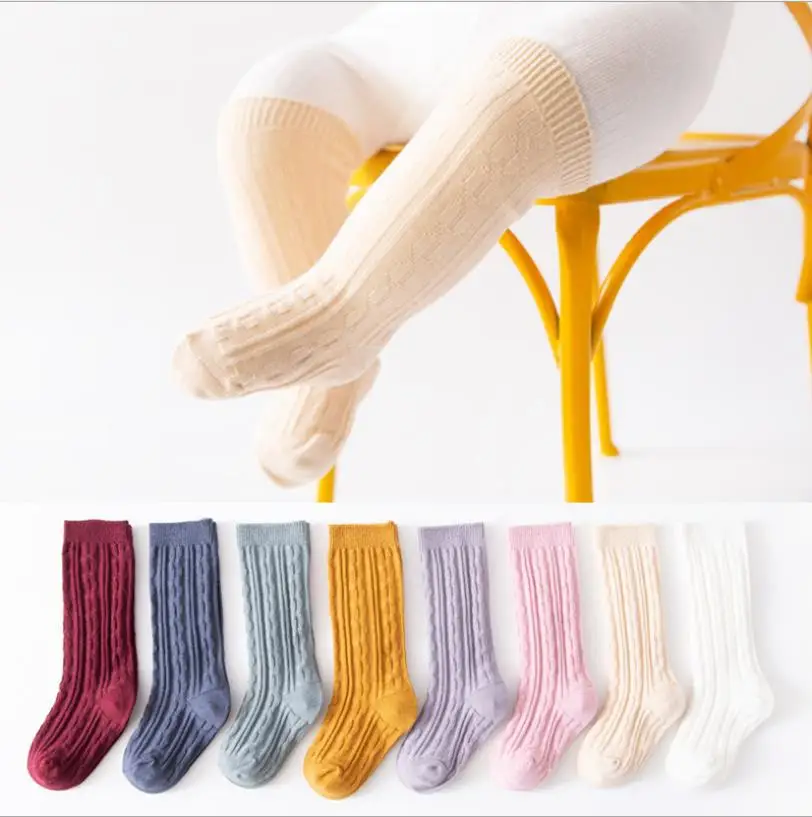 1-5Years Kids Knitting Socks Spring Summer Sock Unisex Sports Sleep Home Over-Knee Solid Color