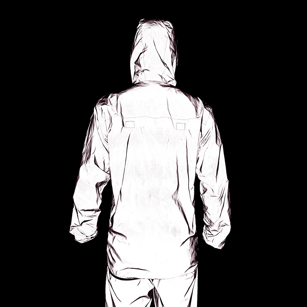 WOSAWE Reflective Jacket with Hoodie and Waterproof Windbreaker Men Women Cycling Hiking Running Hip Hop Safety Jacket reflective jacket