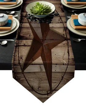 

Retro Wood Western Texas Star Table Runner Table Flag Home Party Decorative Tablecloth Table Runners for Wedding