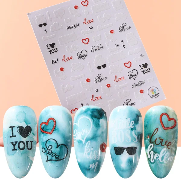 CA624 1 шт., наклейки с буквами на ногти, дизайн с цветами и надписью Love, 3D клеящиеся слайдеры, очаровательные украшения для маникюра, обертывания, LACA617-626 - Цвет: CA624