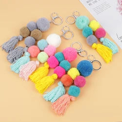 Women Colorful Boho Pom Pom Tassel Bag Charm Key Chain Fashion Jewerly Ethnic Bag Pendant