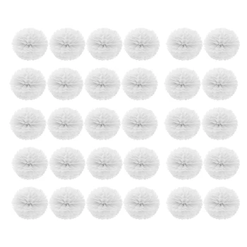 

30Pcs Paper Flower Pompom Hanging Ball Decor Wedding Party 10 Inch White