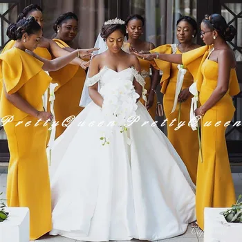 

Gold Yellow Satin One Shoulder Mermaid Bridesmaid Dresses 2020 Women Long Prom Dress Wedding Party Gown Vestidos