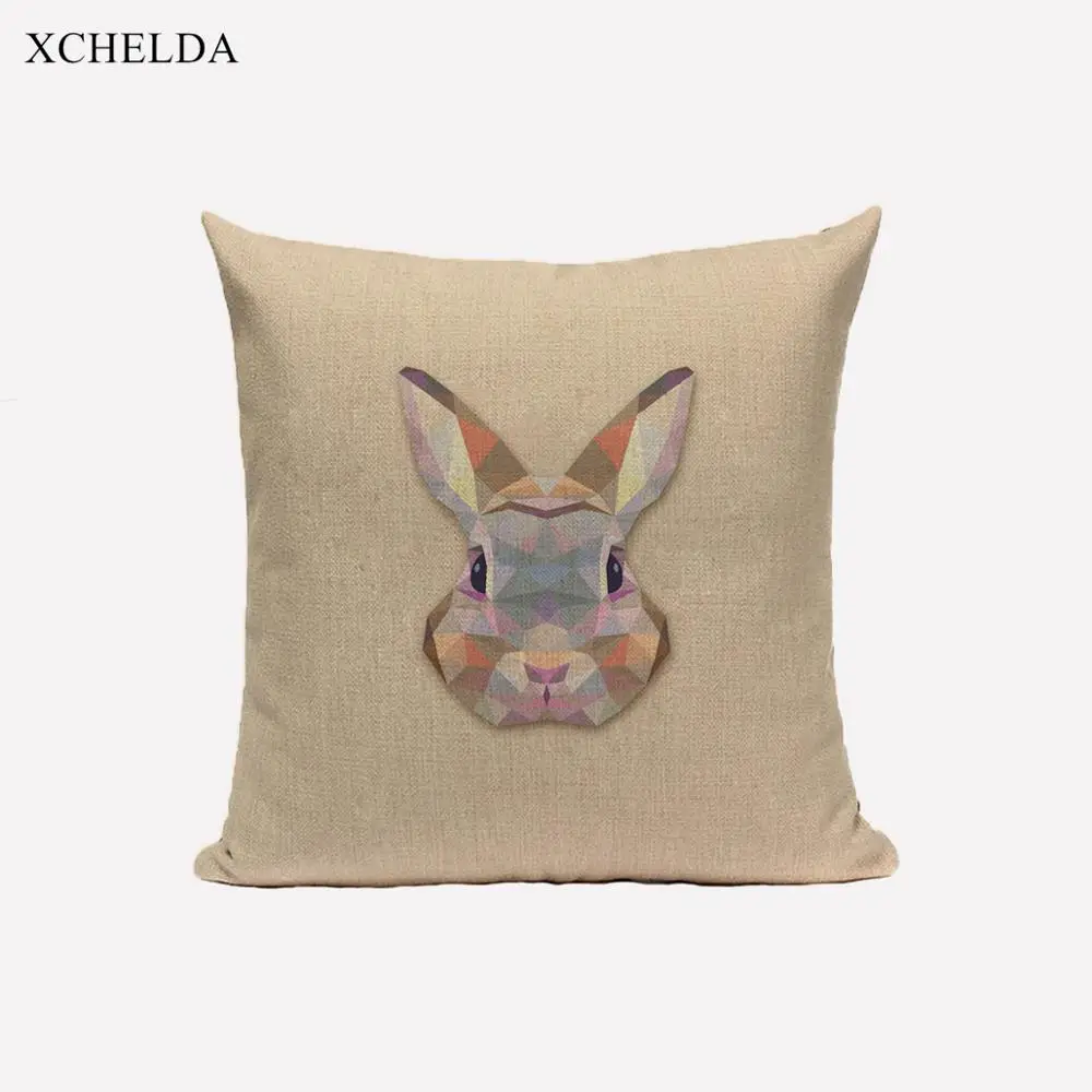 Cushion Cover Linen Geometric Animal Print Throw Pillow Case Fox Bunny Orange Yellow Sofa Car Seat Decorative Pillowcase 45x45