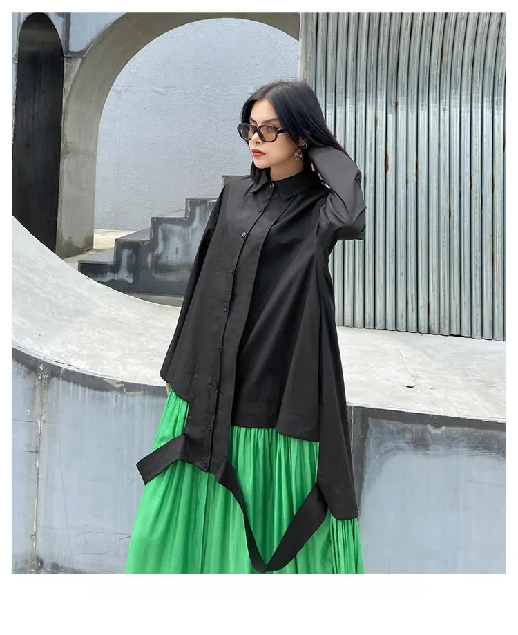 XITAO Patchwork Dress Fashion New Women Single Breast Patchwork Plated Hem 2020 Autumn Minority Casual Style Loose Dress ZP3457