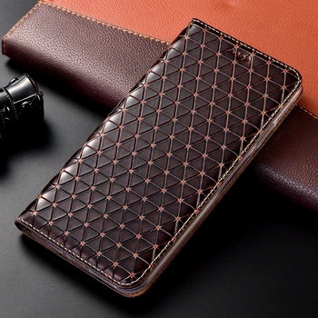 

Genuine Leather Grid Case For OnePlus One Two 1 2 3 X 5 5T 6 6T 7 7T Pro Flip wallet stand shells capa bags cover