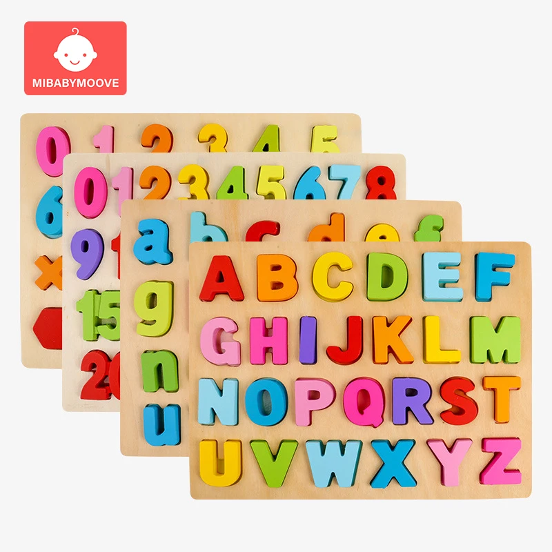 

26pcs/set Baby Wooden Building Blocks Set Stereoscopic Digital Alphabet Shape Cognitive Toys for Kids Early Educational Toys Han