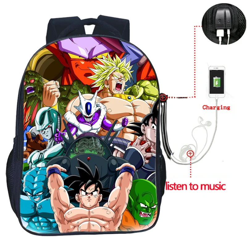 Высокое качество аниме Dragon Ball USB зарядка Рюкзак Гоку Вегета школьные сумки модные мужские и женские рюкзаки Повседневный Рюкзак - Цвет: 17