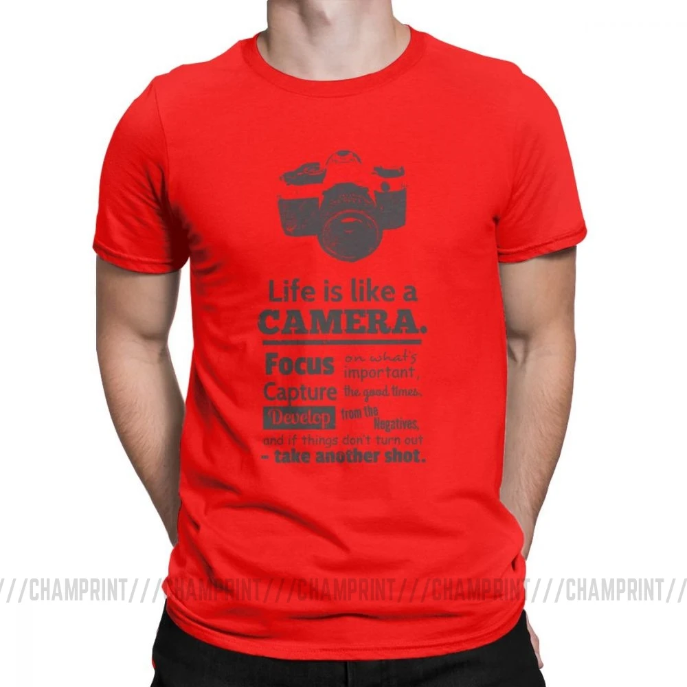 Vintage Chic Life Is Like A Camera Cotton Graphic T-Shirt for Men - Short Sleeve Tees, Plus Size Available
